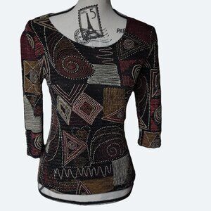 Dino fine clothing vintage 90s Metallic Abstract Geometric beaded Sparkly size S